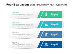 Four box layout slide for diversify your investment infographic template