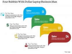 Four bubbles with dollar laptop business man flat powerpoint design