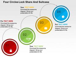 Four circles lock share and suitcase flat powerpoint design