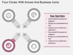 Four circles with arrows and business icons flat powerpoint design