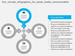 Four circular infographics for social media communication flat powerpoint design