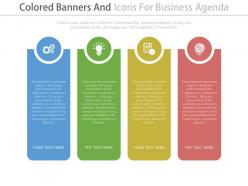 Four colored banners and icons for business agenda flat powerpoint design