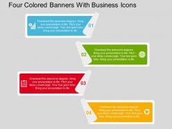 Four colored banners with business icons flat powerpoint design
