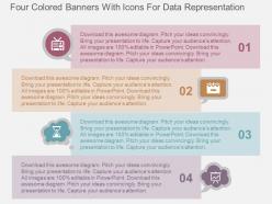 Four colored banners with icons for data representation flat powerpoint design