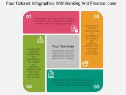 Four colored infographics with banking and finance icons flat powerpoint design