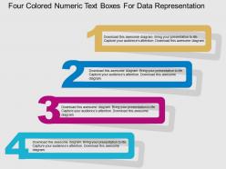 Four colored numeric text boxes for data representation flat powerpoint design