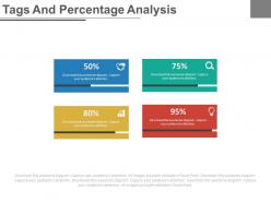 Four colored tags and percentage analysis powerpoint slides