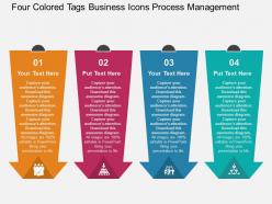 Four colored tags business icons process management flat powerpoint design