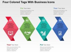 Four colored tags with business icons flat powerpoint design