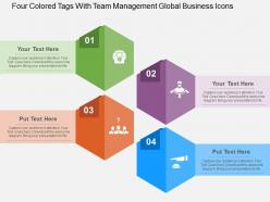 Four colored tags with team management global business icons flat powerpoint design