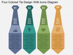 Four colored tie design with icons diagram flat powerpoint design