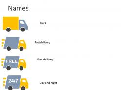 Four colored trucks free delivery 24 hours and 7 days strategy ppt icons graphics