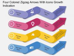 Four colored zigzag arrows with icons growth indication flat powerpoint desgin