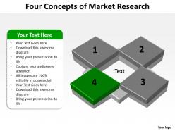 Four concepts of market research shown by colorful flat boxes powerpoint templates 0712