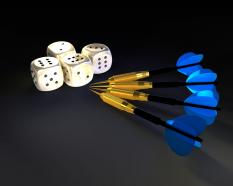 Four dices with arrows target business stock photo