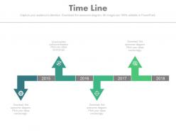 Four directional linear timeline with years success representation powerpoint slides
