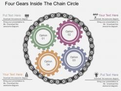Four gears inside the chain circle flat powerpoint design