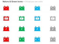 Four green energy batteries power sources ppt icons graphics