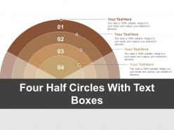Four half circles with text boxes
