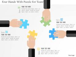 Four hands with puzzle for teamwork flat powerpoint design