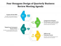 Four hexagons design of quarterly business review meeting agenda