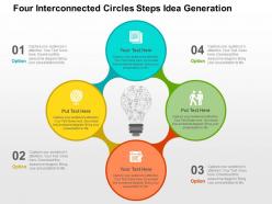 Four interconnected circles steps idea generation flat powerpoint design