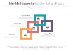 Four interlinked square and icons for business process flat powerpoint design