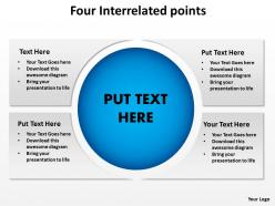 Four interrelated points shown by horizontal text boxes cut across by circle powerpoint templates 0712