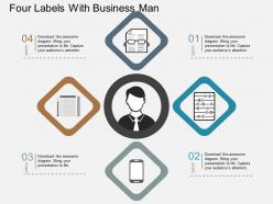 Four labels with business man flat powerpoint design