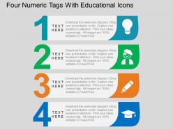 Four numeric tags with educational icons flat powerpoint design