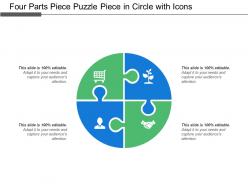 Four parts piece puzzle piece in circle with icons