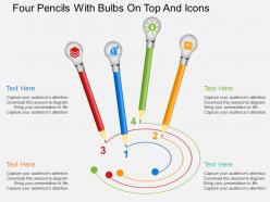 Four pencils with bulbs on top and icons flat powerpoint design