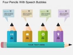 Four pencils with speech bubbles flat powerpoint design