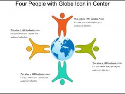 Four people with globe icon in center