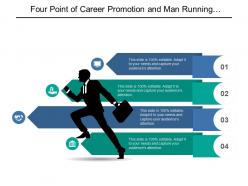 Four point of career promotion and man running with briefcase graphic
