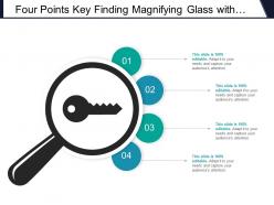 Four points key finding magnifying glass with key icon