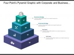 Four points pyramid graphic with corporate and business strategy