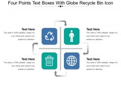 Four points text boxes with globe recycle bin icon