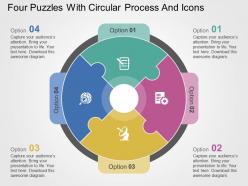 Four puzzles with circular process and icons flat powerpoint design