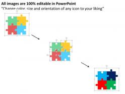 Four puzzles with idea bar graph team management icons flat powerpoint design
