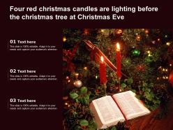 Four Red Christmas Candles Are Lighting Before The Christmas Tree At Christmas Eve
