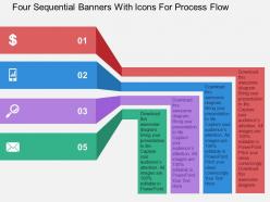 Four sequential banners with icons for process flow flat powerpoint design