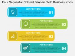 Four sequential colored banners with business icons flat powerpoint design