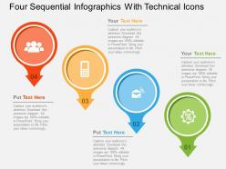 Four sequential infographics with technical icons flat powerpoint design