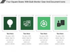 Four square boxes with bulb monitor gear and document icons