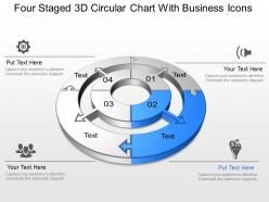 Four staged 3d circular chart with business icons powerpoint template slide