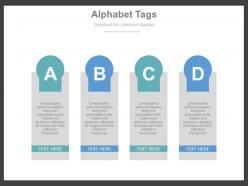 Four staged alphabet tags for business information flat powerpoint design