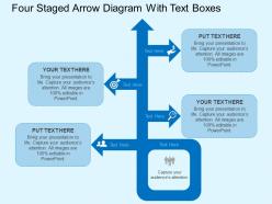 Four staged arrow diagram with text boxes flat powerpoint design