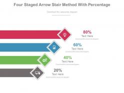 Four staged arrow stair method with percentage powerpoint slides