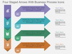 Four staged arrows with business process icons flat powerpoint design